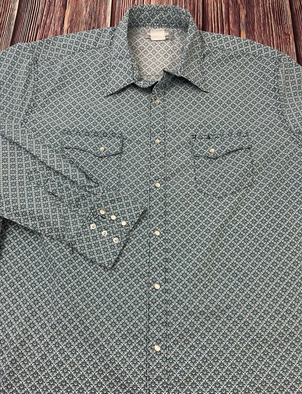 Vintage Wrangler Pearl Snap Wrancher Cowboy Rodeo Long Sleeve Shirt Men’s XL